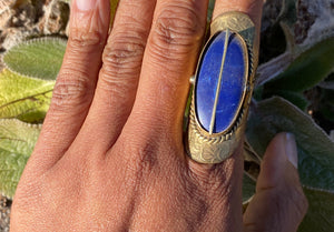 Lapis Lazuli Brass Pill Ring