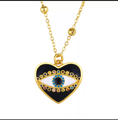 18K Gold Plated Heart Pendant Necklace Evil Eye/ Regular Evil Eye